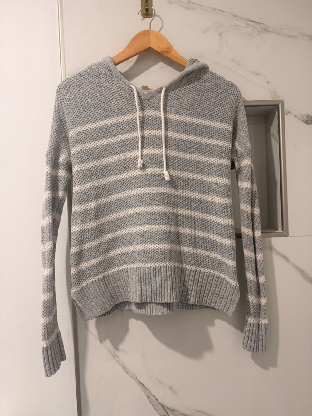 Sonoma Gray & White Striped Hooded Sweater